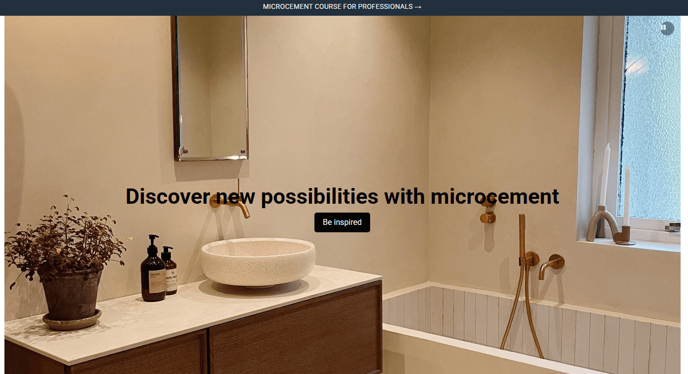 Konkral website showing microcement product presentation, planning tools, and commerce journeys.